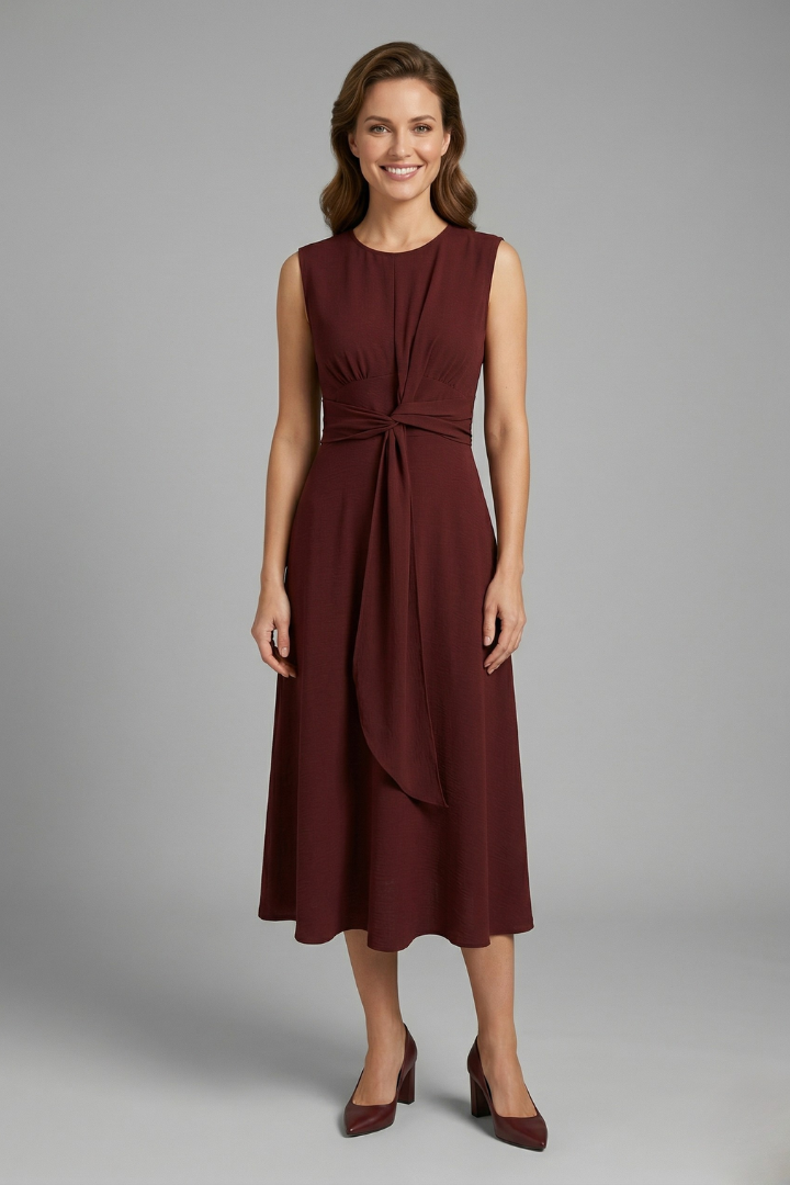 Women's Sleeveless Round Neck Midi Dress – Simple Everyday Summer Dress for Work & Weekend