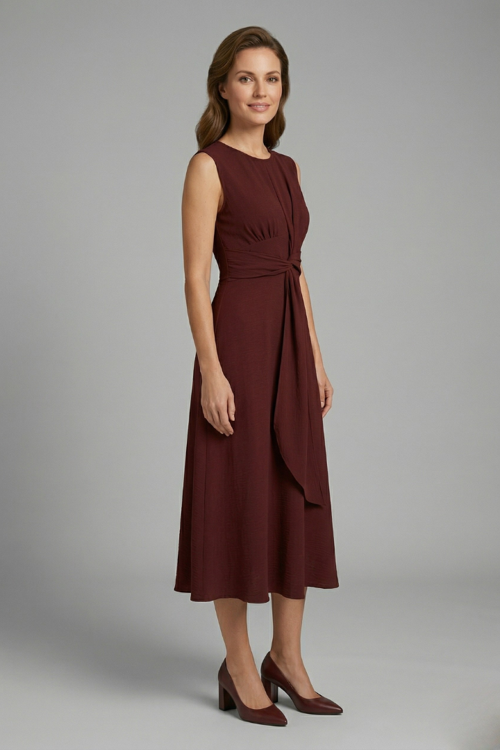 Women's Sleeveless Round Neck Midi Dress – Simple Everyday Summer Dress for Work & Weekend