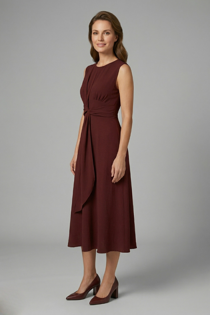 Women's Sleeveless Round Neck Midi Dress – Simple Everyday Summer Dress for Work & Weekend