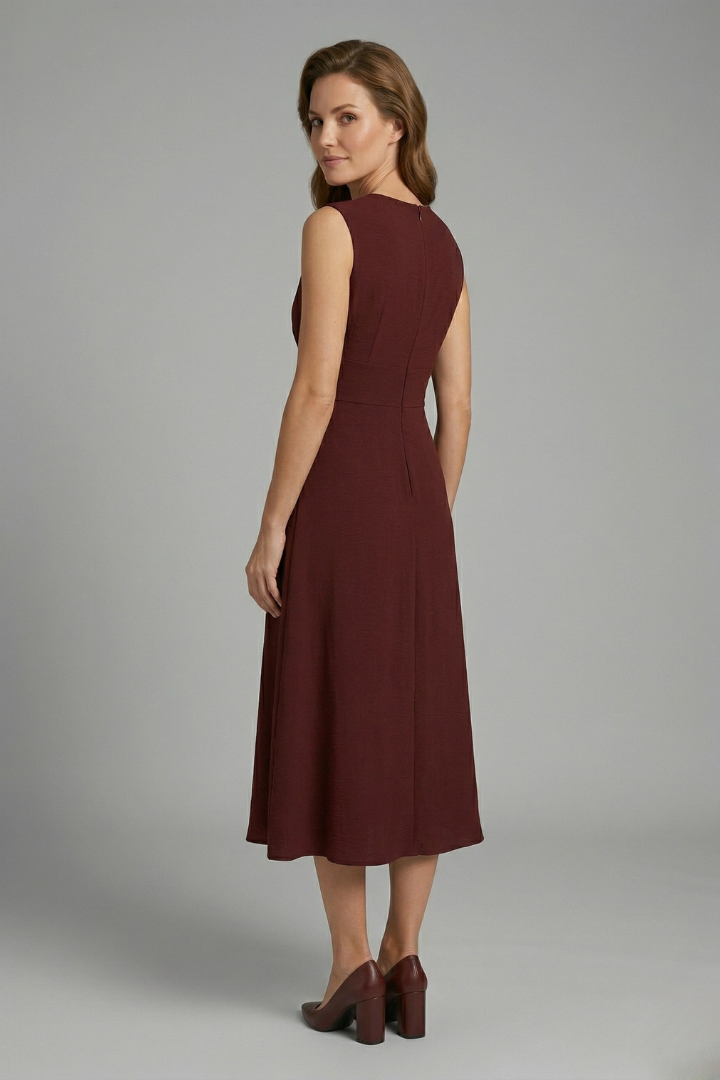 Women's Sleeveless Round Neck Midi Dress – Simple Everyday Summer Dress for Work & Weekend
