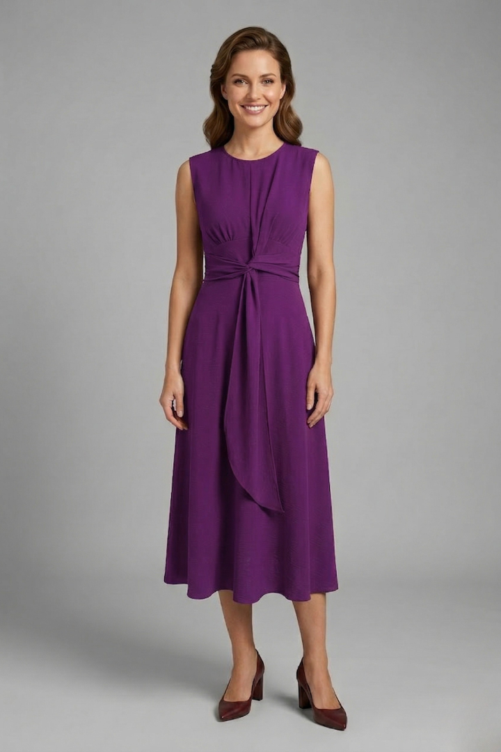 Women's Sleeveless Round Neck Midi Dress – Simple Everyday Summer Dress for Work & Weekend