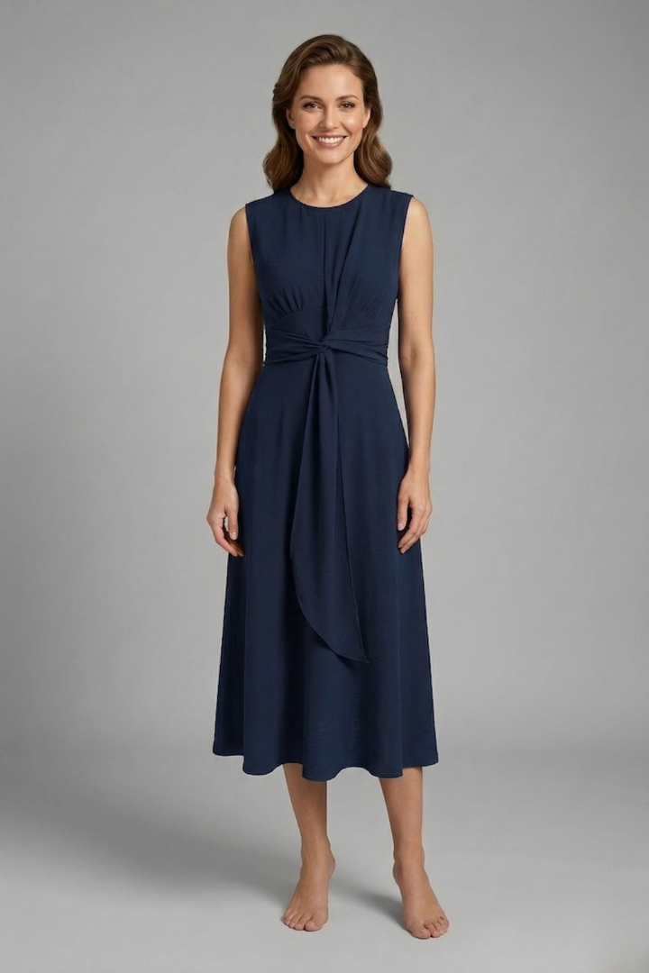 Women's Sleeveless Round Neck Midi Dress – Simple Everyday Summer Dress for Work & Weekend