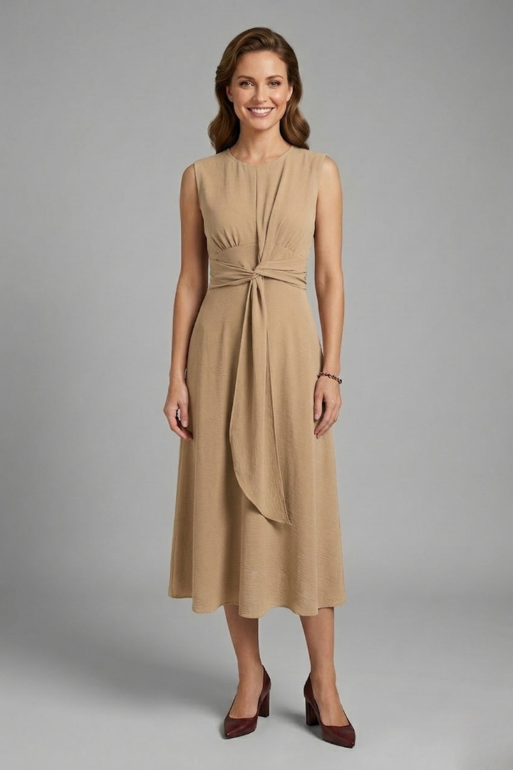 Women's Sleeveless Round Neck Midi Dress – Simple Everyday Summer Dress for Work & Weekend