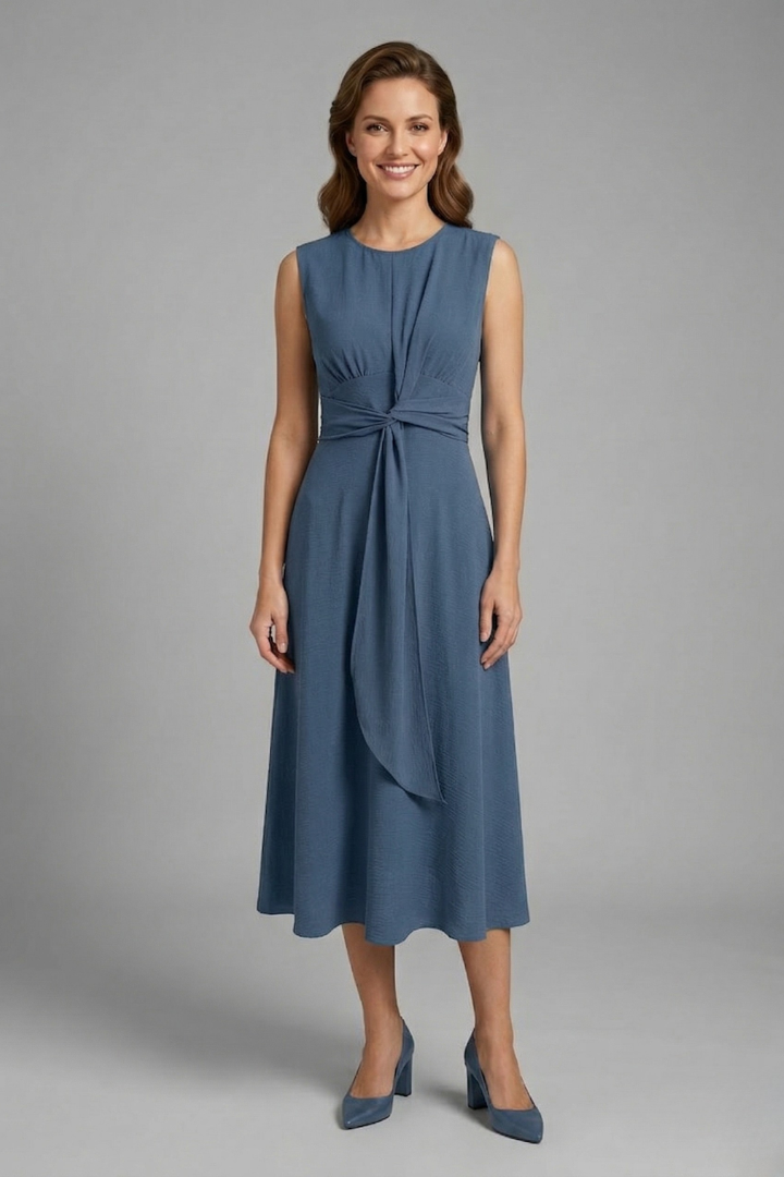 Women's Sleeveless Round Neck Midi Dress – Simple Everyday Summer Dress for Work & Weekend