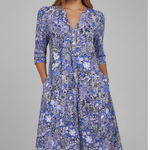 Women's Printed V-Neck Midi Dress with Three-Quarter Sleeves – Casual Spring Day Dress