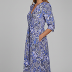 Women's Printed V-Neck Midi Dress with Three-Quarter Sleeves – Casual Spring Day Dress