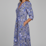 Women's Printed V-Neck Midi Dress with Three-Quarter Sleeves – Casual Spring Day Dress