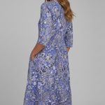 Women's Printed V-Neck Midi Dress with Three-Quarter Sleeves – Casual Spring Day Dress