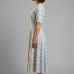 Women's V-Neck Midi Dress with Short Sleeves & Side Pockets – Relaxed Blue Everyday Dress