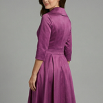 Women's Wrap V Neck Midi Dress with Pleated Waist & 3/4 Sleeves – Smart Occasion Dress