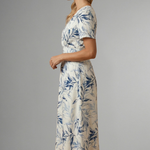 Women's Floral Print Midi Dress with V-Neck & Short Sleeves – A-Line Summer Dress