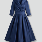 Women's Wrap Neck Midi Dress with Pleated Skirt & Long Sleeves – Work & Wedding Guest Dress