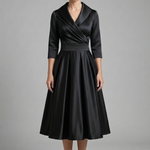 Women's Wrap Neck Midi Dress with Pleated Skirt & Long Sleeves – Work & Wedding Guest Dress