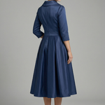 Women's Wrap Neck Midi Dress with Pleated Skirt & Long Sleeves – Work & Wedding Guest Dress