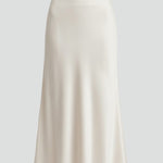 Women's High Waisted Satin-Look Midi Skirt with Draped Cut – Lined White Occasion Skirt