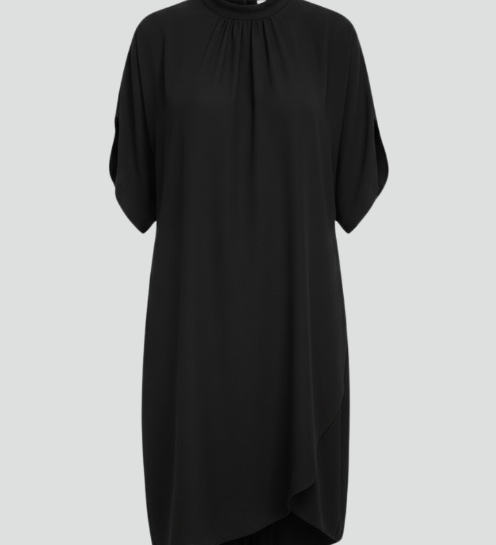 Women's Mock Neck Mini Dress with Slit Sleeves – Short Sleeve Straight Fit Dress