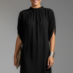 Women's Mock Neck Mini Dress with Slit Sleeves – Short Sleeve Straight Fit Dress