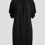 Women's Black Mock Neck Shift Mini Dress with Split Short Sleeves – Smart Casual Dress
