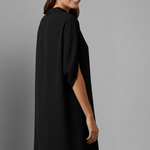 Women's Black Mock Neck Shift Mini Dress with Split Short Sleeves – Smart Casual Dress