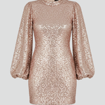 Women's Round Neck Long Sleeve Mini Dress with Textured Sleeves – Party & Evening Dress