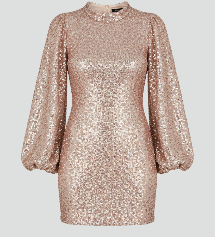 Women's Round Neck Long Sleeve Mini Dress with Textured Sleeves – Party & Evening Dress