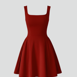 Women's Square Neck Sleeveless Mini Dress – Textured Flared Skirt Party Dress