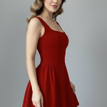 Women's Square Neck Sleeveless Mini Dress – Textured Flared Skirt Party Dress