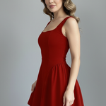 Women's Square Neck Sleeveless Mini Dress – Textured Flared Skirt Party Dress