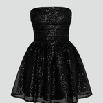 Women's Strapless Mini Dress with Fitted Embellished Bodice & Wrap Skirt – Party Dress