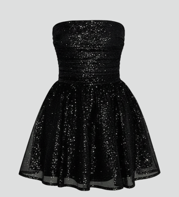 Women's Strapless Mini Dress with Fitted Embellished Bodice & Wrap Skirt – Party Dress