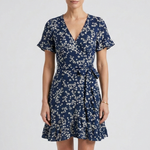 Women's Floral V-Neck Mini Dress with Ruffle Hem & Short Sleeves – Summer Day Dress for Brunch