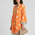 Women's Floral V-Neck Mini Dress with Tassel Hem & 3/4 Sleeves – Boho Summer Dress