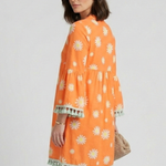 Women's Floral V-Neck Mini Dress with Tassel Hem & 3/4 Sleeves – Boho Summer Dress