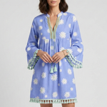 Women's Floral V-Neck Mini Dress with Tassel Hem & 3/4 Sleeves – Boho Summer Dress