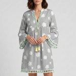 Women's Floral V-Neck Mini Dress with Tassel Hem & 3/4 Sleeves – Boho Summer Dress