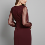 Women's V-Neck Mini Dress with Sheer Long Sleeves – Evening, Party and Cocktail Dress