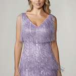 Women's Fringe Mini Dress with V-Neck & Thin Straps – Sleeveless Party & Event Dress