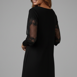 Women's Black V-Neck Mini Dress with Lace Balloon Sleeves – Long Sleeve Evening & Party Dress