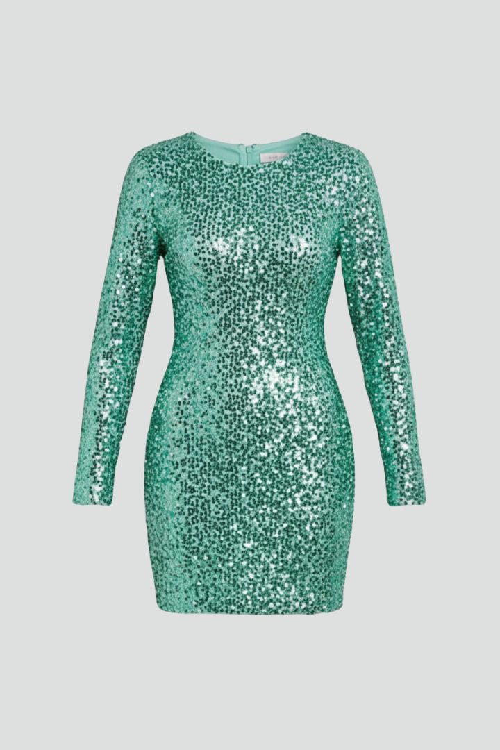 Women's Long Sleeve Mini Dress with Deep V-Neck & Open Back – Textured Bodycon Party Dress