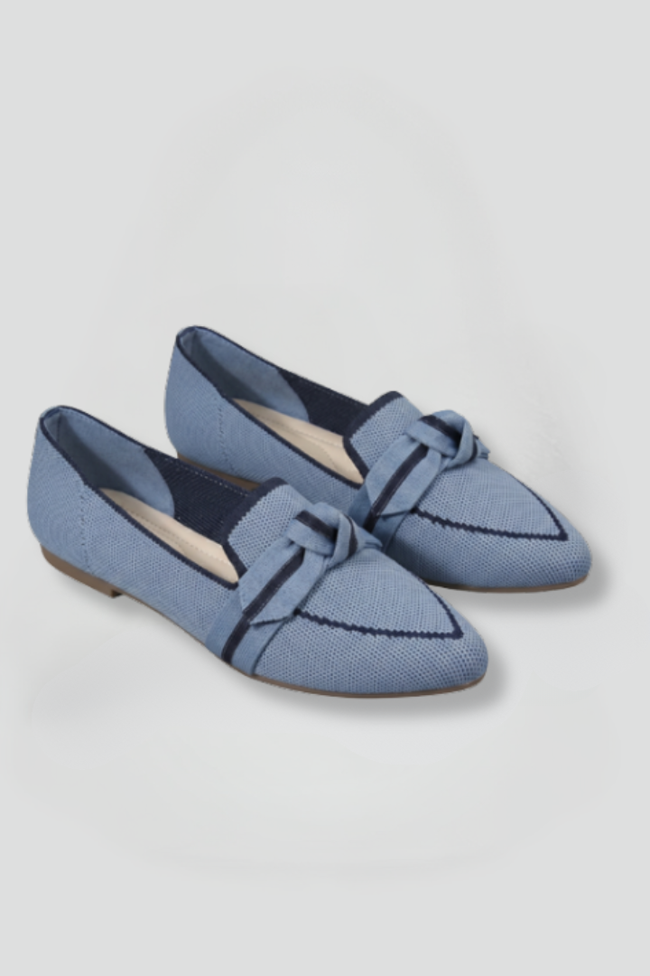 Women's Pointed Toe Slip-On Loafers with Knot Detail – Flat Textured Everyday Shoes