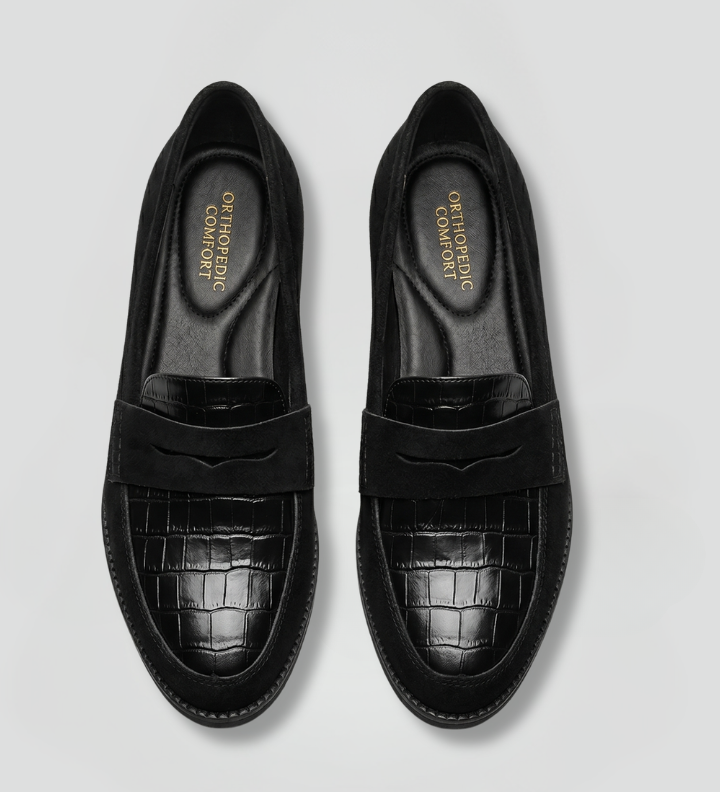 Women's Croc-Embossed Slip-On Loafers with Flat Lightweight Sole – Comfort Shoes for Everyday Wear