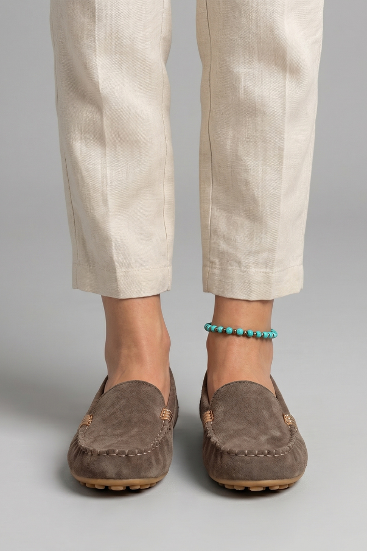 Women's Suede-Look Slip-On Loafers with Apron Toe and Metal Accent – Comfort Flats for Everyday Wear