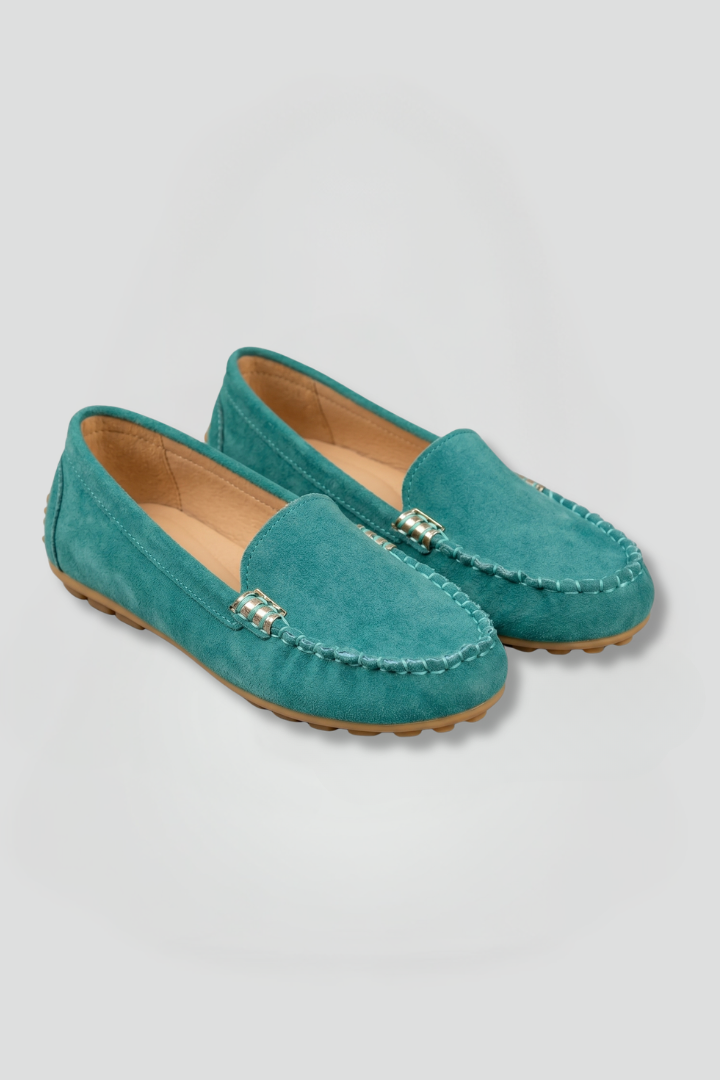 Women's Suede-Look Slip-On Loafers with Apron Toe and Metal Accent – Comfort Flats for Everyday Wear