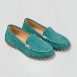Women's Suede-Look Slip-On Loafers with Apron Toe and Metal Accent – Comfort Flats for Everyday Wear