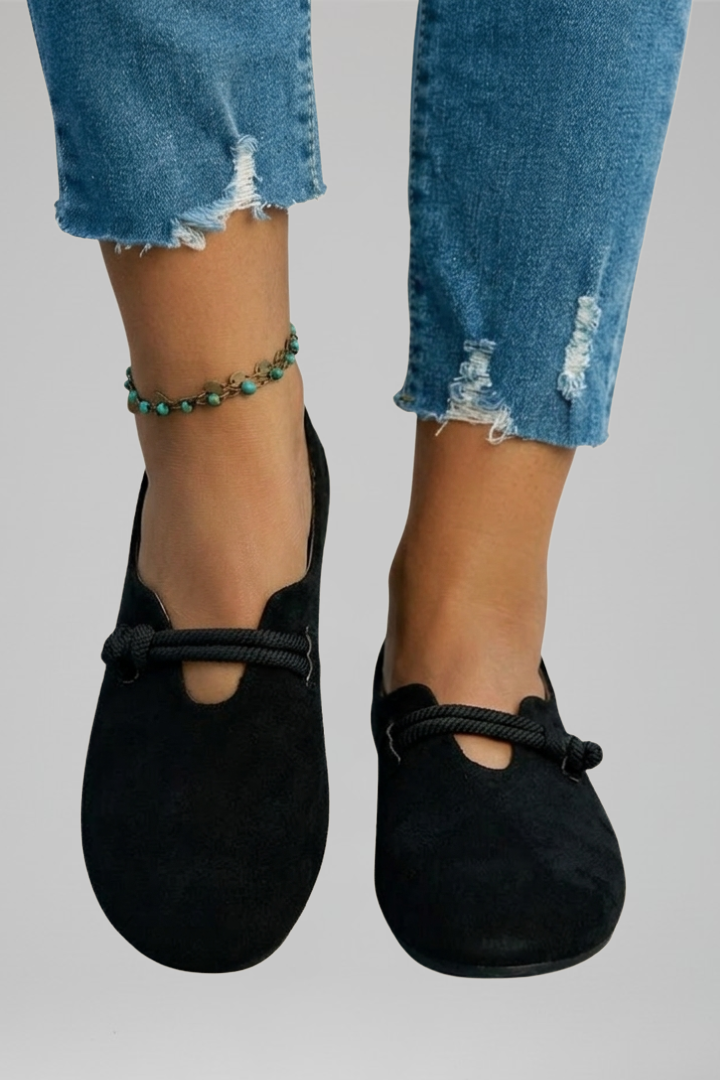 Women's Slip-On Flat Loafers with Cutout Upper & Rope-Style Strap – Everyday Comfort Shoes