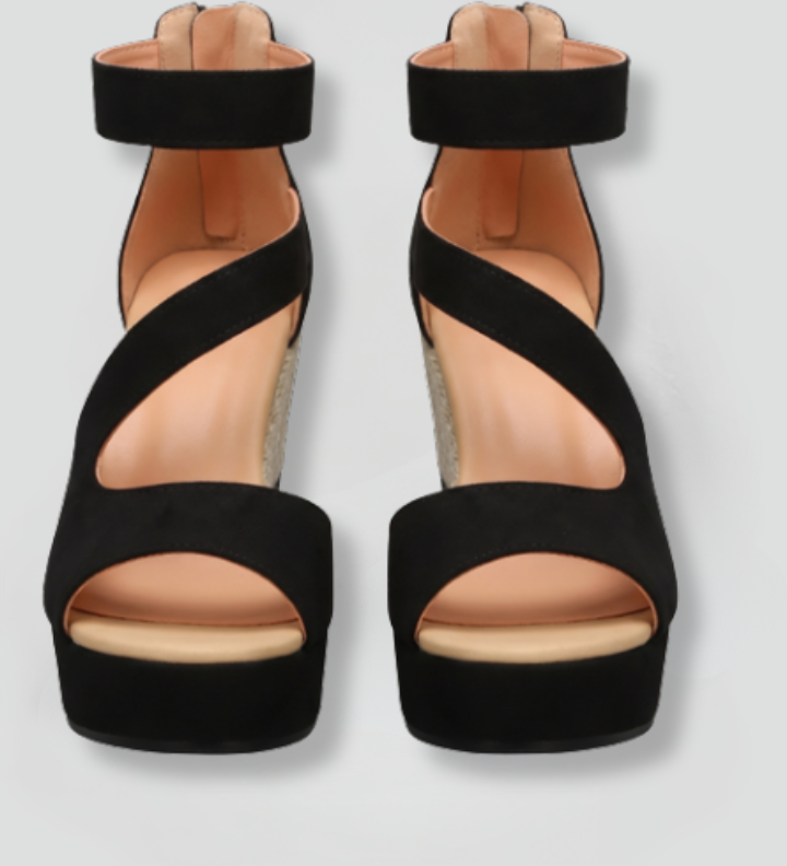 Women's Wedge Sandals with Ankle Strap & Back Zip – Open Toe Comfort Summer Sandals
