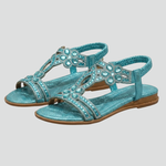 Women's Floral Embellished Flat Slingback Sandals – Comfort Boho Summer Sandals