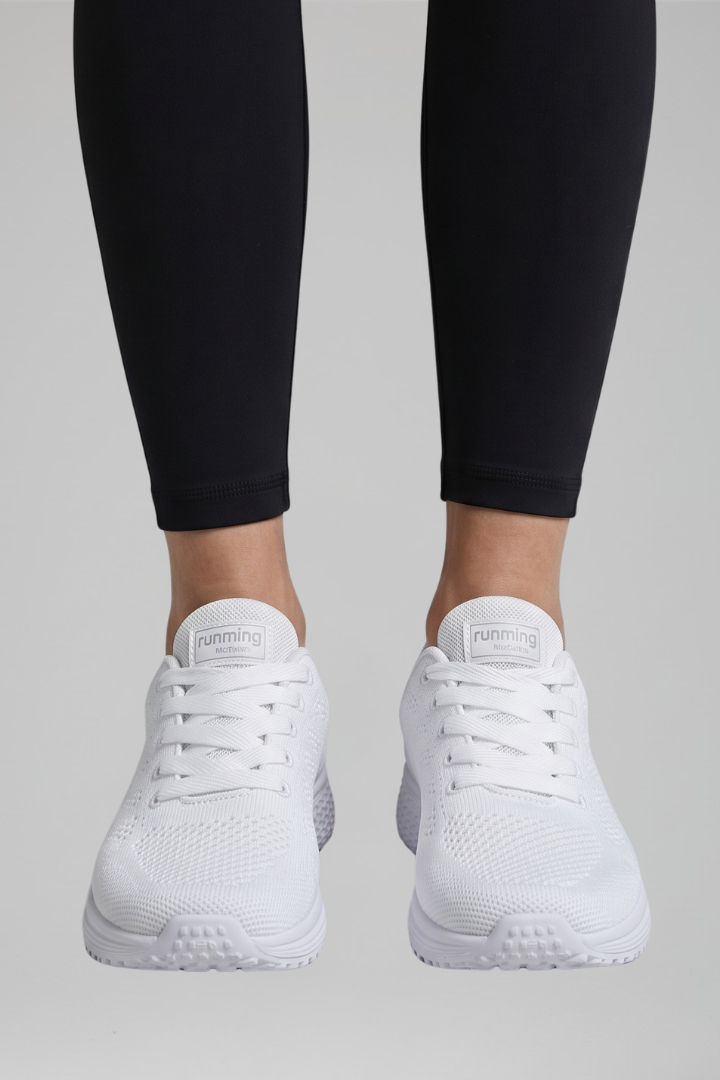 Women's Knit Mesh Lace-Up Walking Shoes with Cushioned Sole – Comfort Sneakers for Everyday Wear