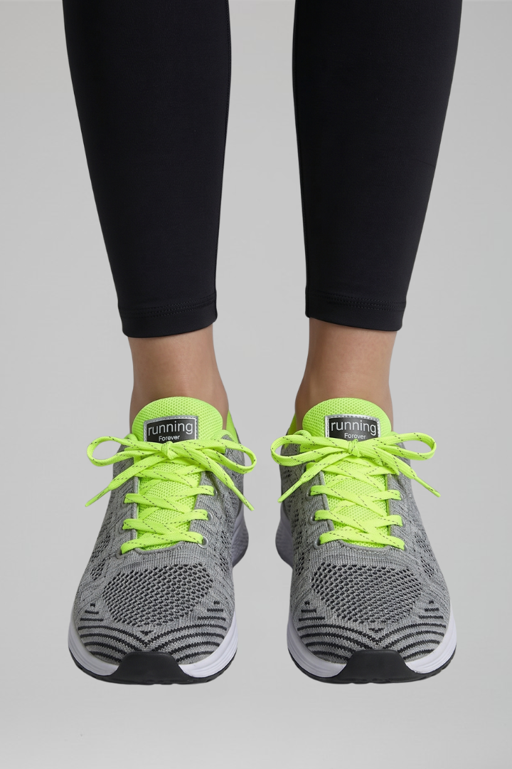 Women's Knit Mesh Lace-Up Walking Shoes with Cushioned Sole – Comfort Sneakers for Everyday Wear