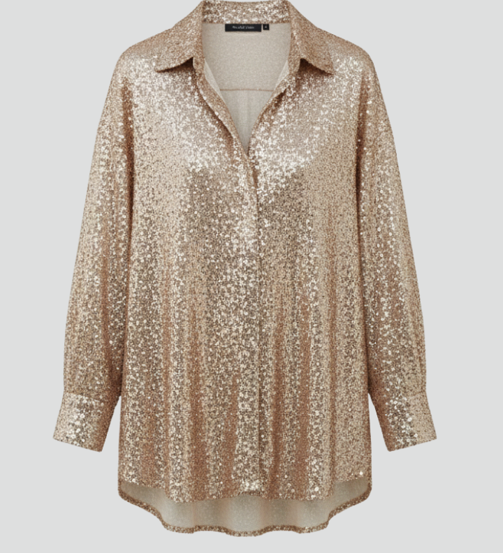 Women's Shimmer Oversized Blouse – Long Sleeve Sparkle Top for Parties & Evening